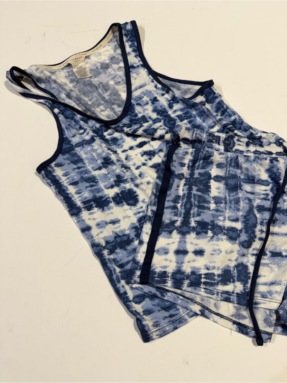 Lucky Brand Tie-Dye Scoop Neck Tank Top And Shorts in Navy and White